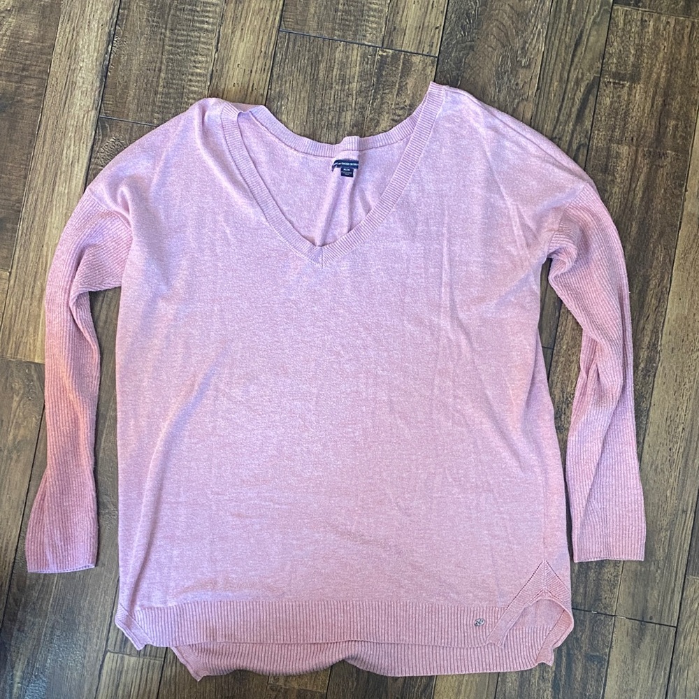 American Eagle Outfitters Pink V-Neck Long Sleeve Tee